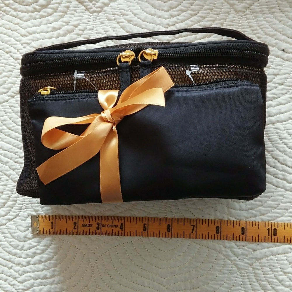 Cosmetic case set black gold glitter